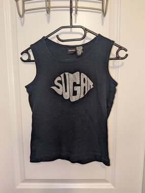 Xhilaration Black Girls' Tank Top with Silver 'SUGAR' Glitter Graphic